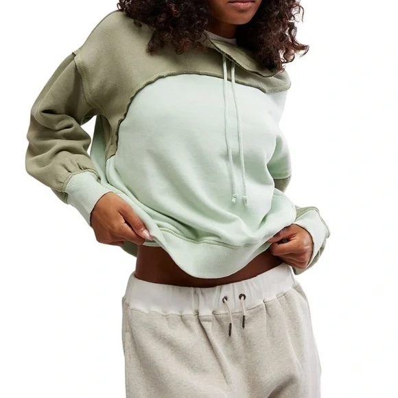 FREE PEOPLE Movement Color Block Homestretch Drawstring Neckline Long Sleeve XS - Picture 1 of 6